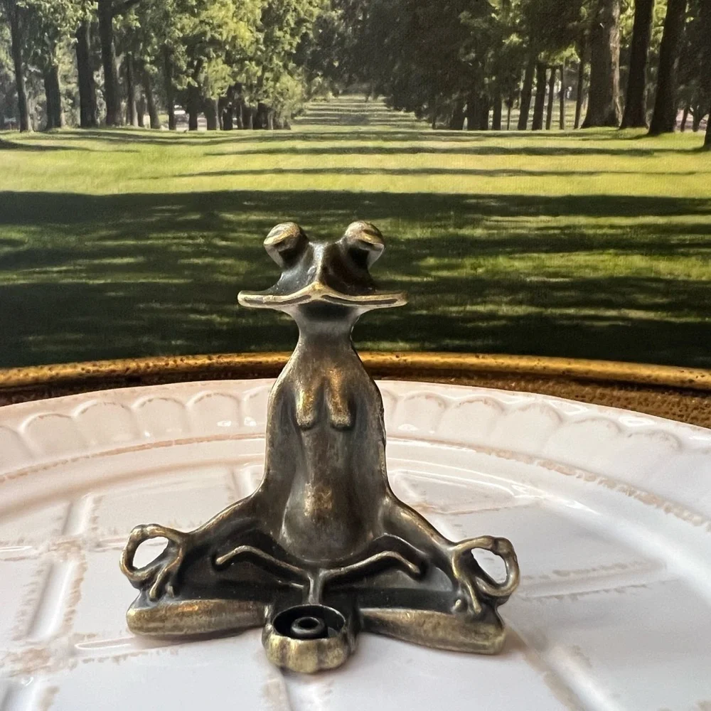 Meditation Frog Incense Holder Gold Tone Yoga Frog Decor